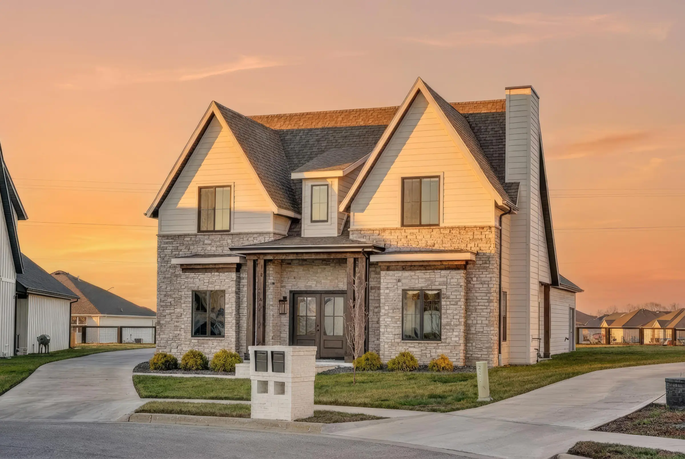 Modern farmhouse with a virtual twilight sky